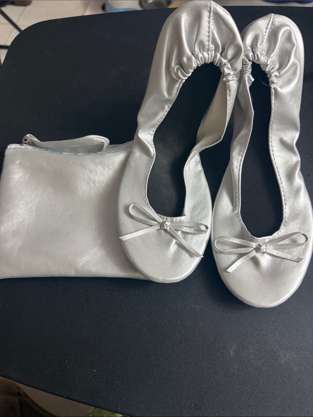 Compact Metallic Foldable Ballet Flats with Pouch